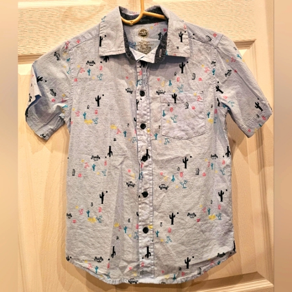 Surfer Theme Button Down Short Sleeve Shirt